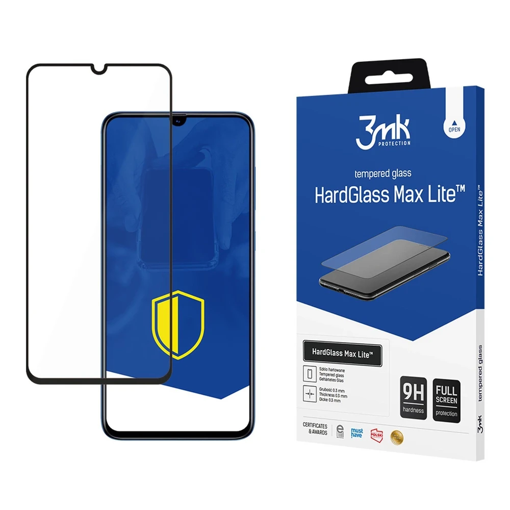 3MK HardGlass Max Lite ekrano apsauga, Samsung, Galaxy A70, grūdintas stiklas, skaidrus/Juodas