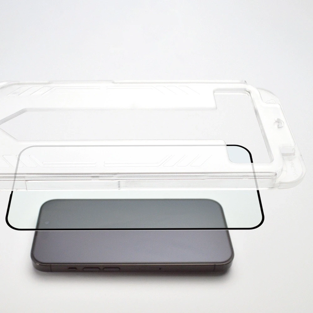 9H apsauginis stiklas with mounting frame iPhone 15 Plus Wozinsky Premium Glass – juodas