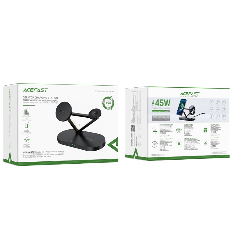 Qi 3in1 belaidis įkroviklis Acefast E9 15W, MagSafe (juodas)