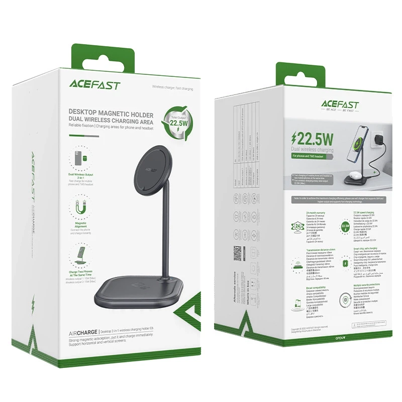 Du viename Acefast E6 15W indukcinis įkroviklis , MagSafe (pilka)