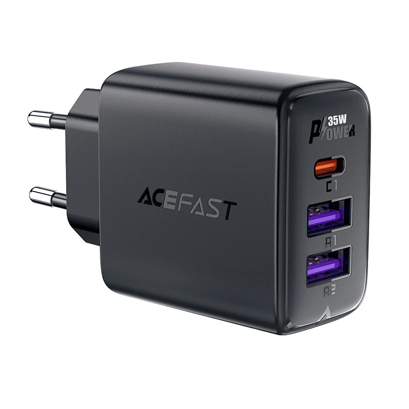 Sieninis įkroviklis Acefast A57 GaN 2xUSB-A+USB-C PD35W EU (juodas)