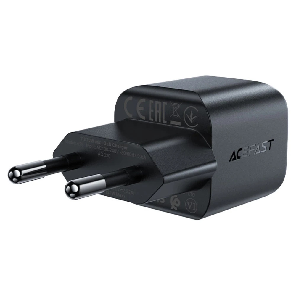 Acefast A73 Mini PD 20W GaN USB-C laidinis įkroviklis – juodos spalvos