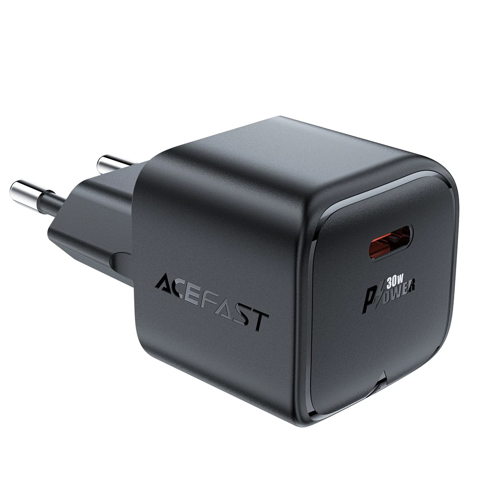 Acefast A77 Mini PD 30W GaN USB-C laidinis įkroviklis – juodos spalvos