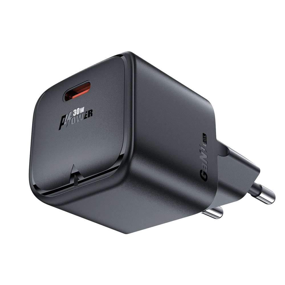 Acefast A77 Mini PD 30W GaN USB-C laidinis įkroviklis – juodos spalvos
