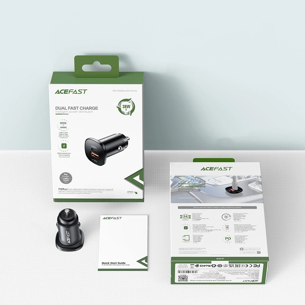 Automobilinis įkroviklis Acefast B1 Mini 38W USB-C+USB-A juodas