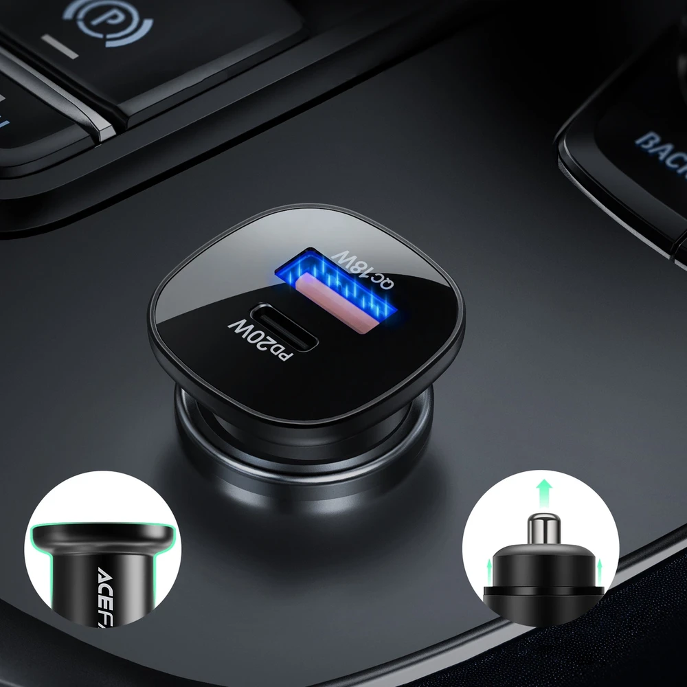 Automobilinis įkroviklis Acefast B1 Mini 38W USB-C+USB-A juodas