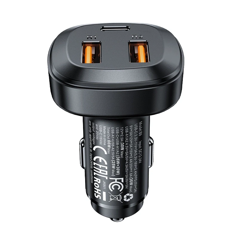 Automobilinis įkroviklis Acefast B9 66W 2xUSB-A+USB-C juodas