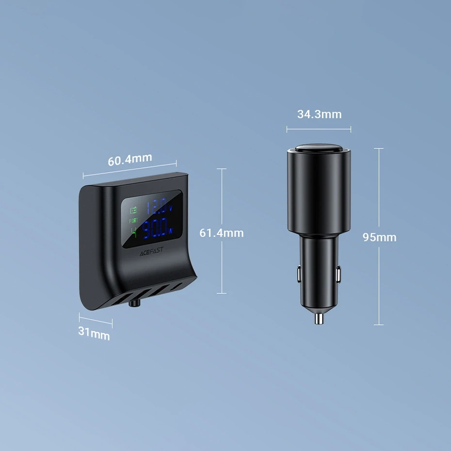 Automobilinis įkroviklis Acefast B8 90W Car HUB 3xUSB-A/Type-C juodas