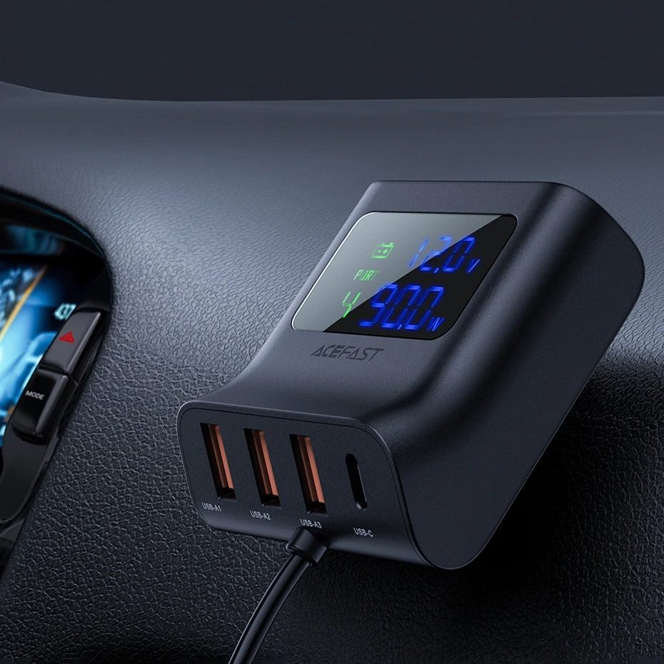 Automobilinis įkroviklis Acefast B8 90W Car HUB 3xUSB-A/Type-C juodas