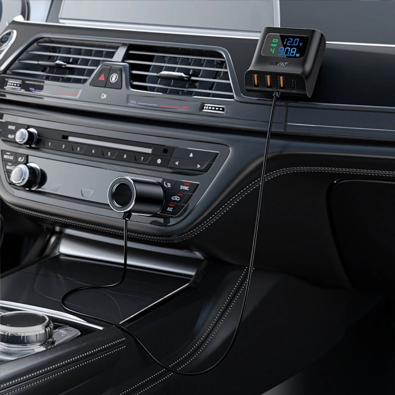 Automobilinis įkroviklis Acefast B8 90W Car HUB 3xUSB-A/Type-C juodas