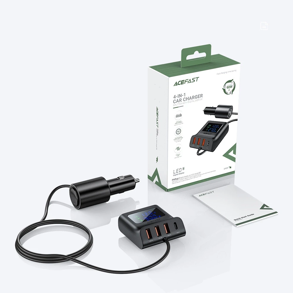 Automobilinis įkroviklis Acefast B8 90W Car HUB 3xUSB-A/Type-C juodas