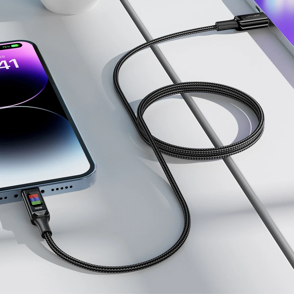 USB-C į USB-C laidas Acefast C7-03 1.2 m, su ekranu (juodas)