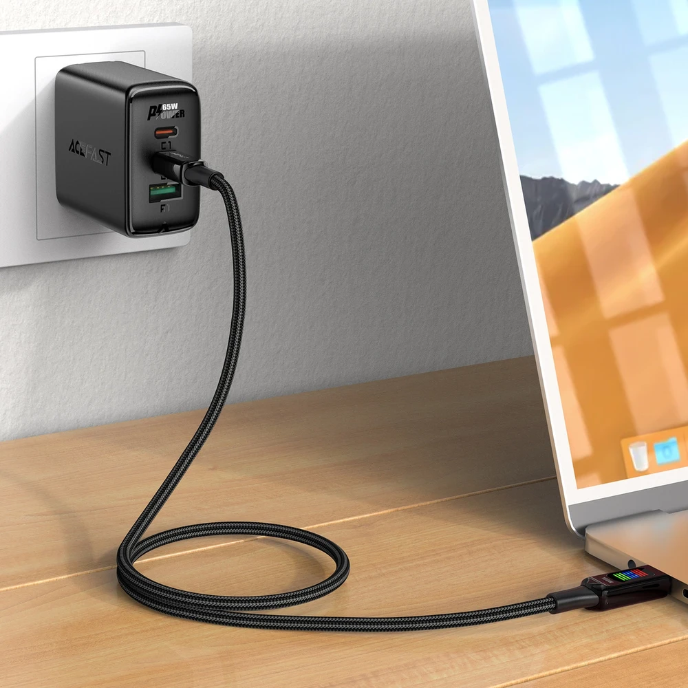 USB-C į USB-C laidas Acefast C7-03 1.2 m, su ekranu (juodas)