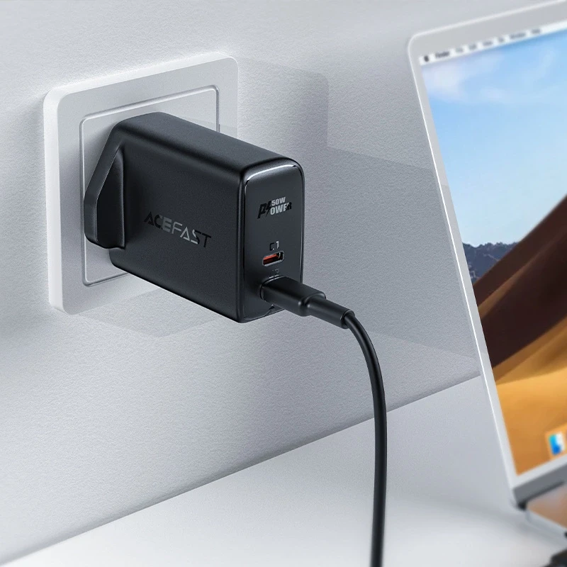 „Acefast GaN“ (JK kištukas) 2x USB C tipo 50W balta (A32 JK)