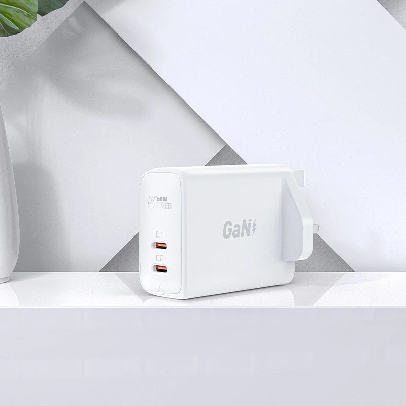 „Acefast GaN“ (JK kištukas) 2x USB C tipo 50W balta (A32 JK)