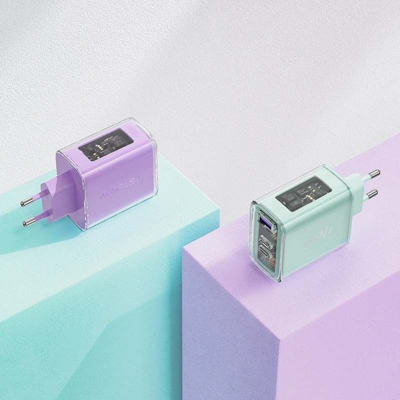 Sieninis įkroviklis Acefast A45 2x USB-C 1xUSB-A 65W PD - Pilkas