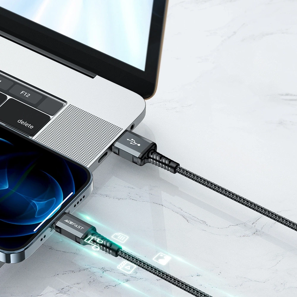 USB laidas prie Lightning Acefast C1-02, 1.2 m (juoda)