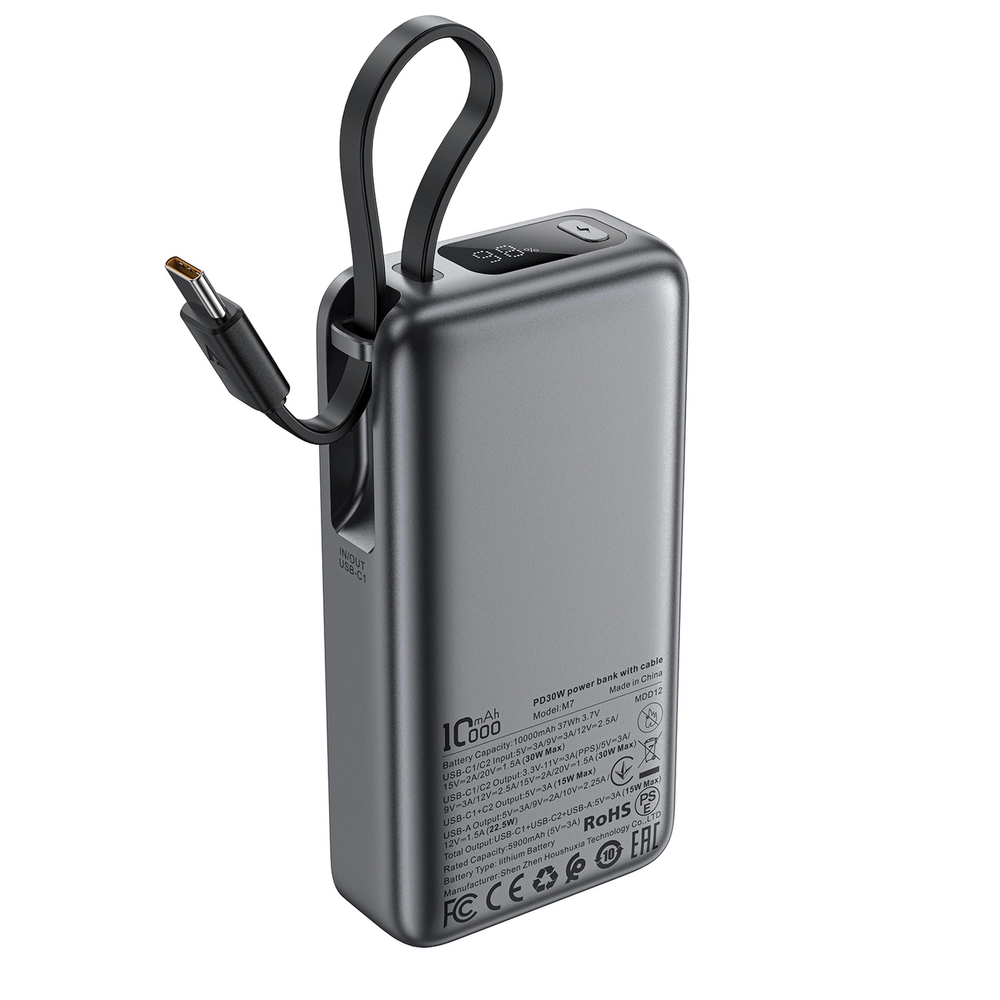 Išorinė baterija Power Bank Acefast M7-10000 PD30W With Cable 10000mAh juoda