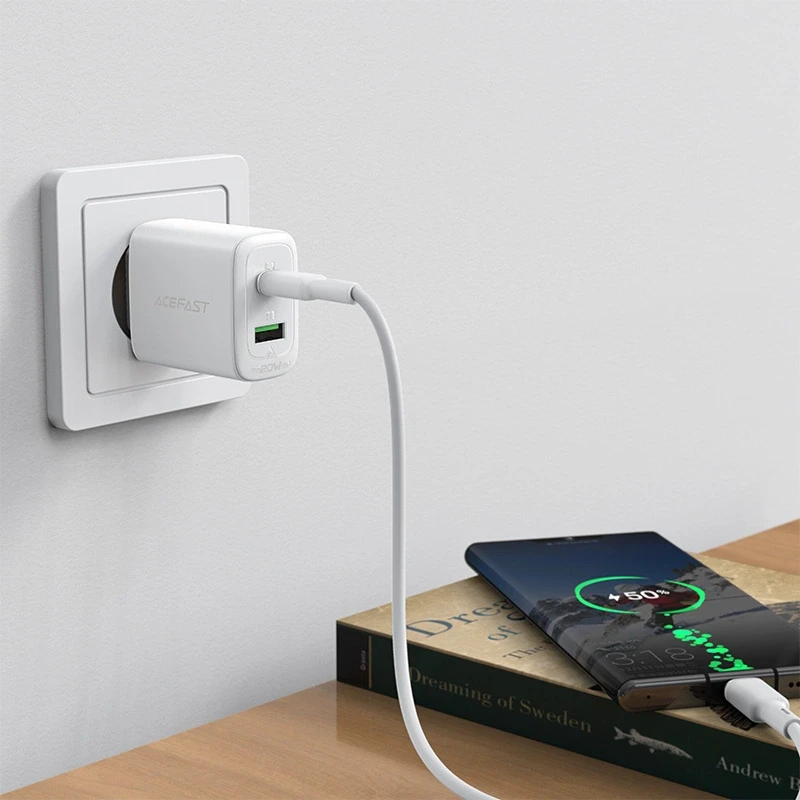 Įkroviklis buitinis Acefast A25 PD20W Type-C/USB-A baltas