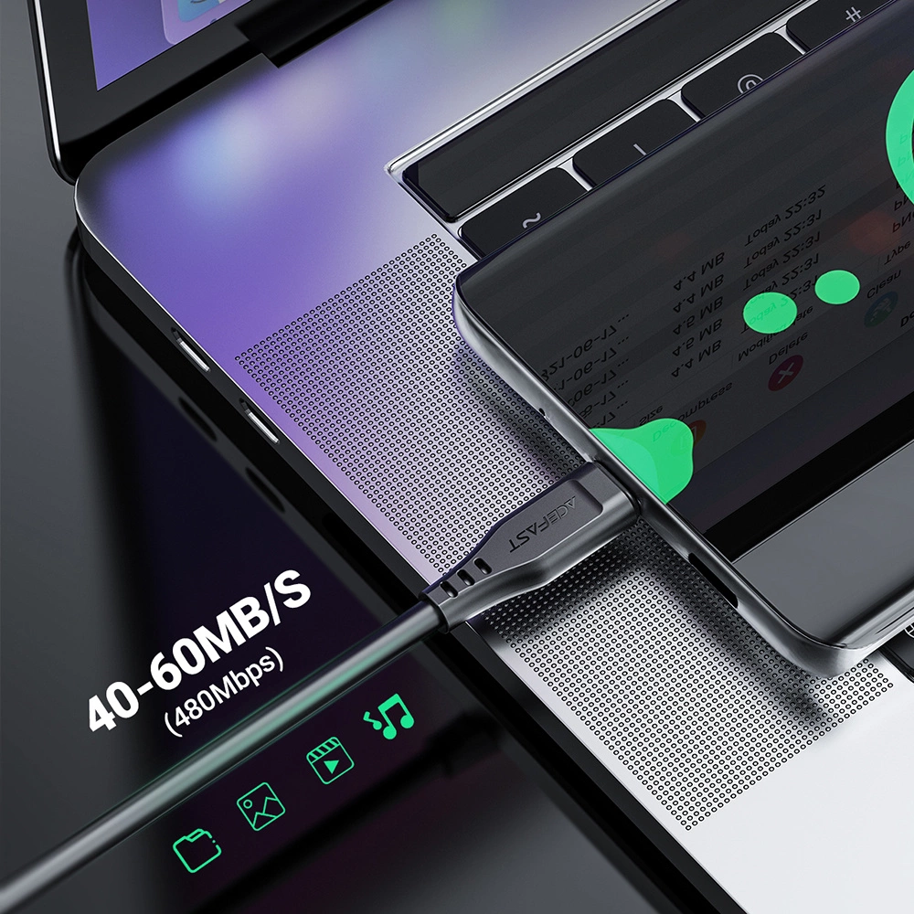 USB-C – USB-C UGREEN Acefast C3-04 1.2 m, 60 W (juoda)