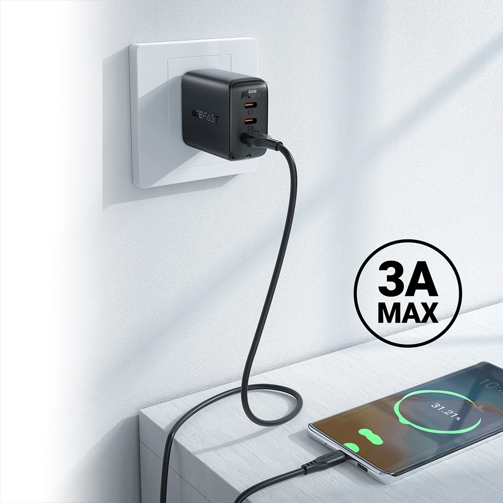 USB-C – USB-C UGREEN Acefast C3-04 1.2 m, 60 W (juoda)