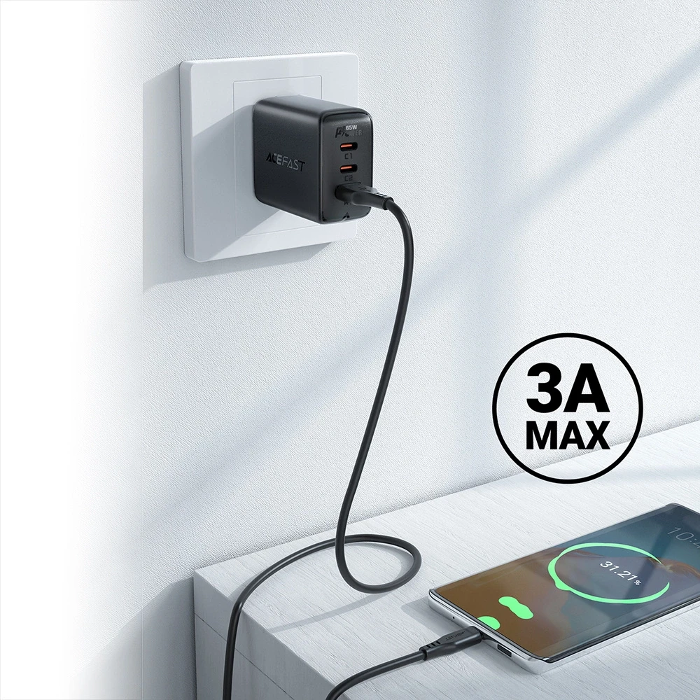USB į USB-C Acefast C3-04 kabelis, 1.2 m (baltas)