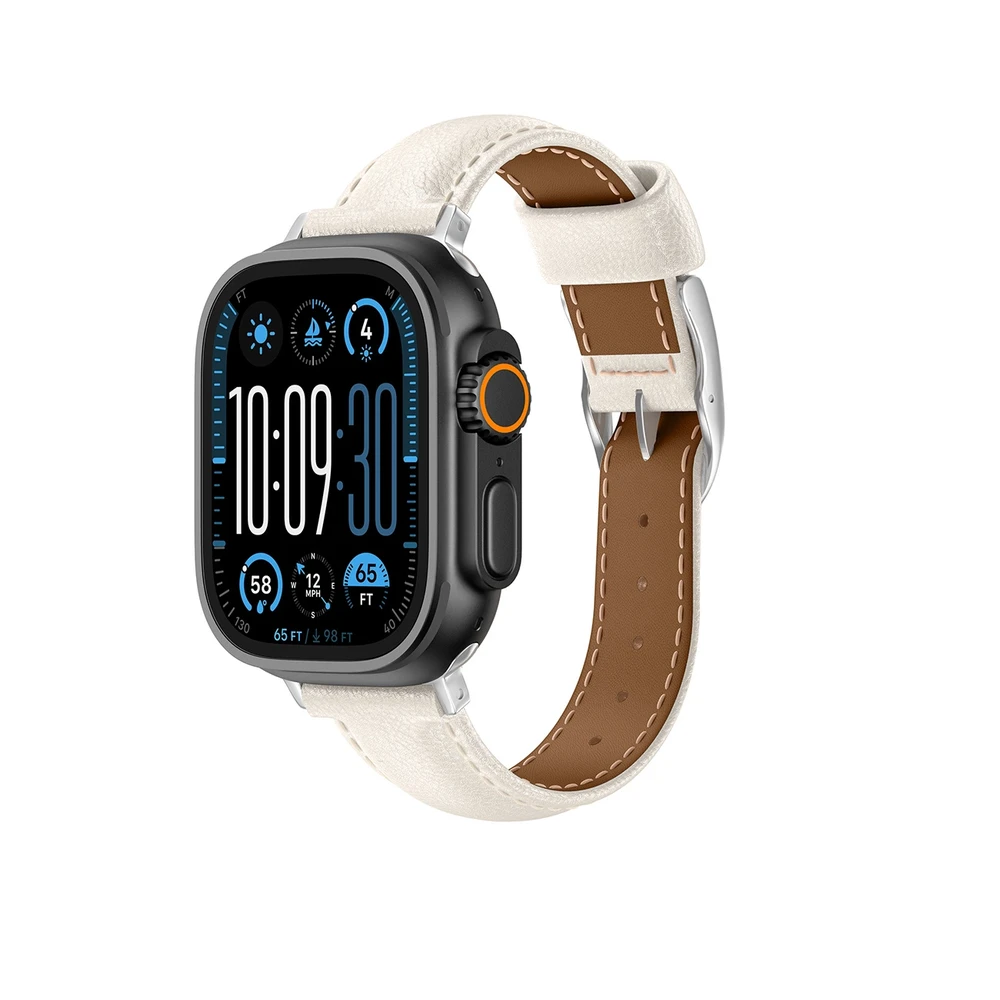 Nezatříděno „AmazingThing“ klasės odinis dirželis „Apple Watch 45 / 46 / 49 mm“ – šviesiai rudas gelsvas