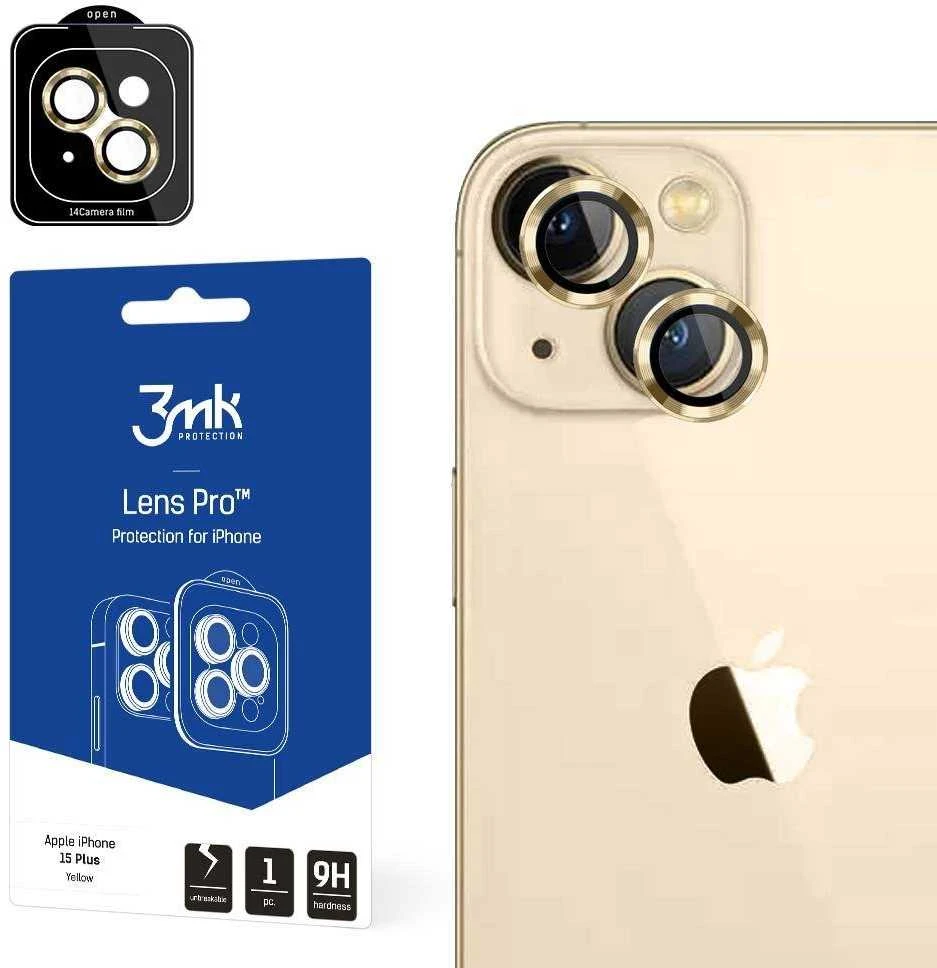 3MK Lens Protection Pro Apple iPhone 15 Plus 6.7" geltona Kameros objektyvo apsauga su tvirtinimo rėmeliu