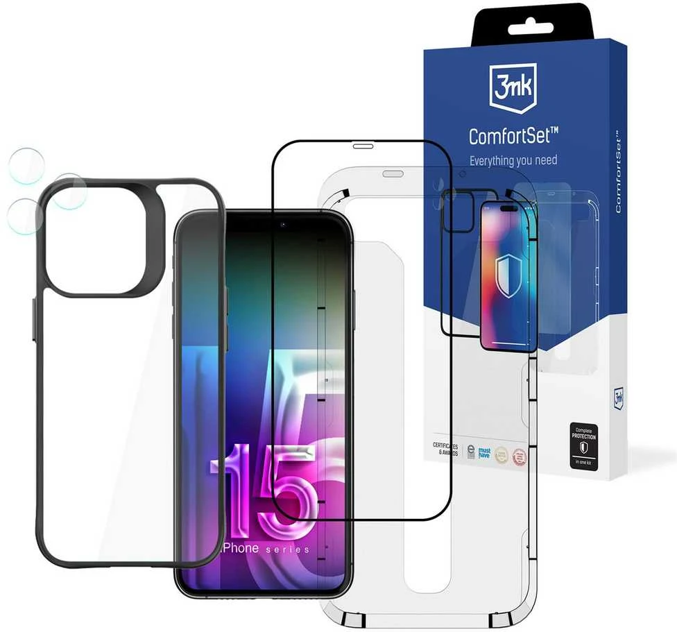 Dėklas Apple iPhone 15 Pro Max – 3mk komforto rinkinys 4 viename
