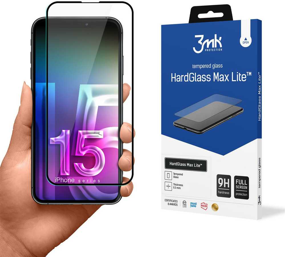 LCD apsauginis stikliukas 3mk Hard Glass Max Lite Apple iPhone 15 Pro Max juodas