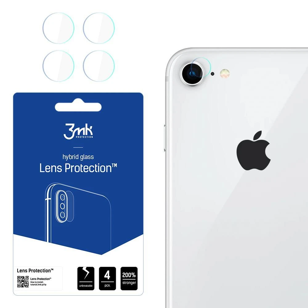 HIBRIDINIS STIKLAS 3MK LANKSTUSIS STIKLAS LĖŠAS IPHONE 7 / 8 / SE 2020 TIK KAMERAI 4 Vnt.