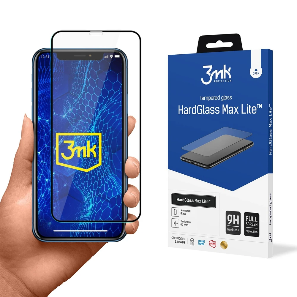 3MK HardGlass Max Lite ekrano apsauga, Apple, iPhone XR, grūdintas stiklas, skaidrus/Juodas