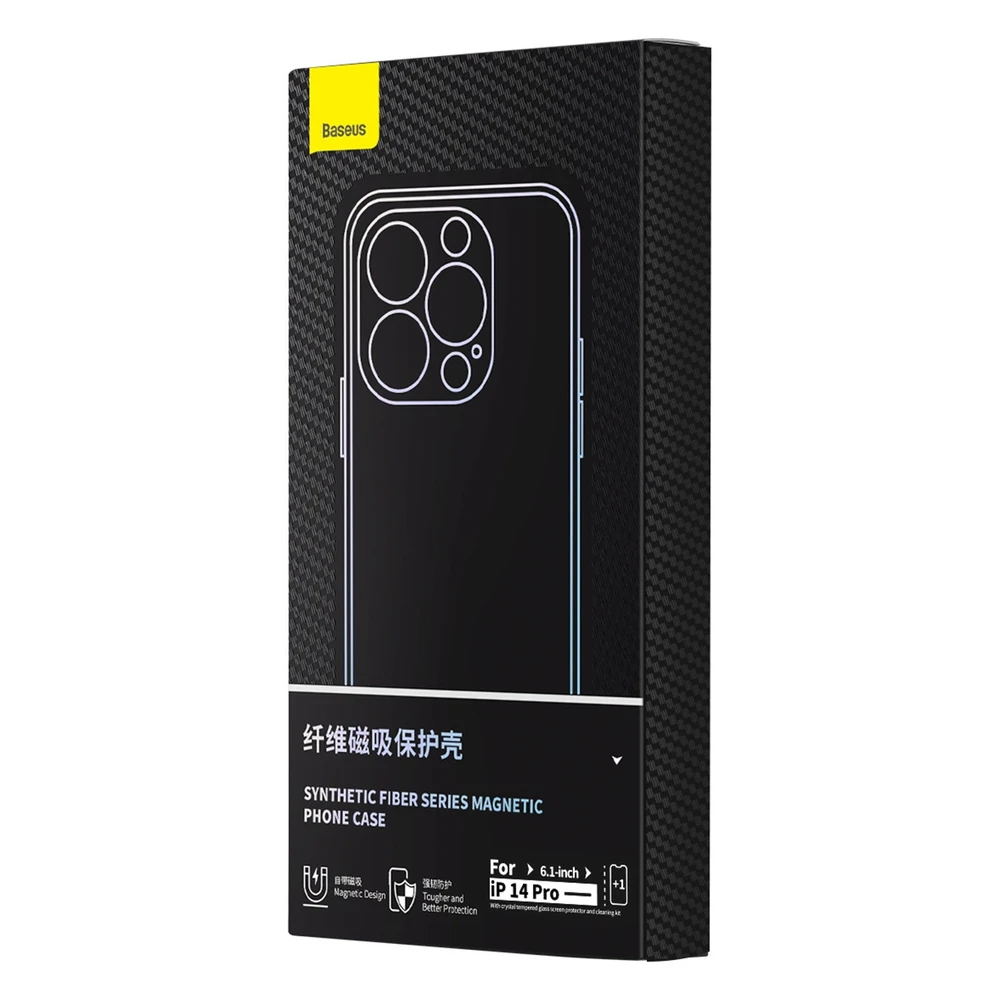 Magnetic Case Baseus Sintetinio pluošto serija, skirta iPhone 14 Pro (juodas)+ grūdintas stiklas + valymo rinkinys