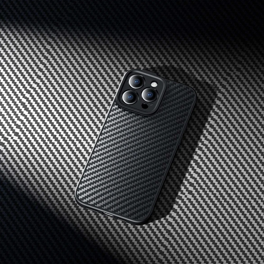 Magnetic Case Baseus Sintetinio pluošto serija, skirta iPhone 14 Pro (juodas)+ grūdintas stiklas + valymo rinkinys