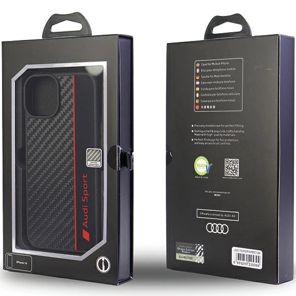 Dėklas Apple iPhone 14 Audi Carbon Fiber Stripe (AUS-TPUPCIP14-R8/D1-BK) juodos spalvos