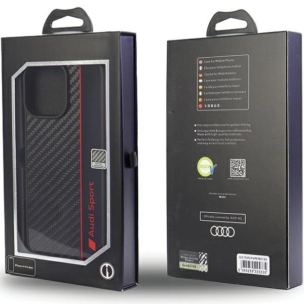 Dėklas Apple iPhone 14 Pro Max Audi Carbon Fiber Stripe (AUS-TPUPCIP14PM-R8/D1-BK) juodos spalvos
