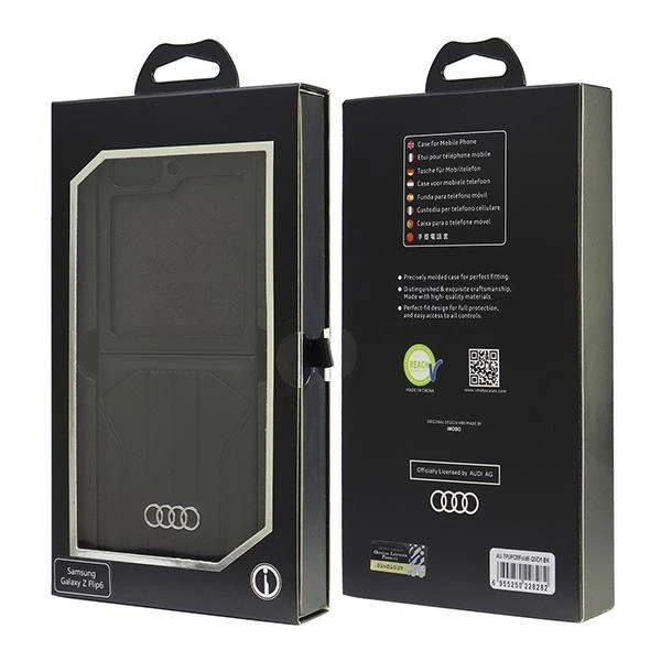 Audi Synthetic Leather MagSafe Z Flip 6 F741 juodos spalvos kietas dėklas AU-TPUPCFlip6-Q5/D1-BK