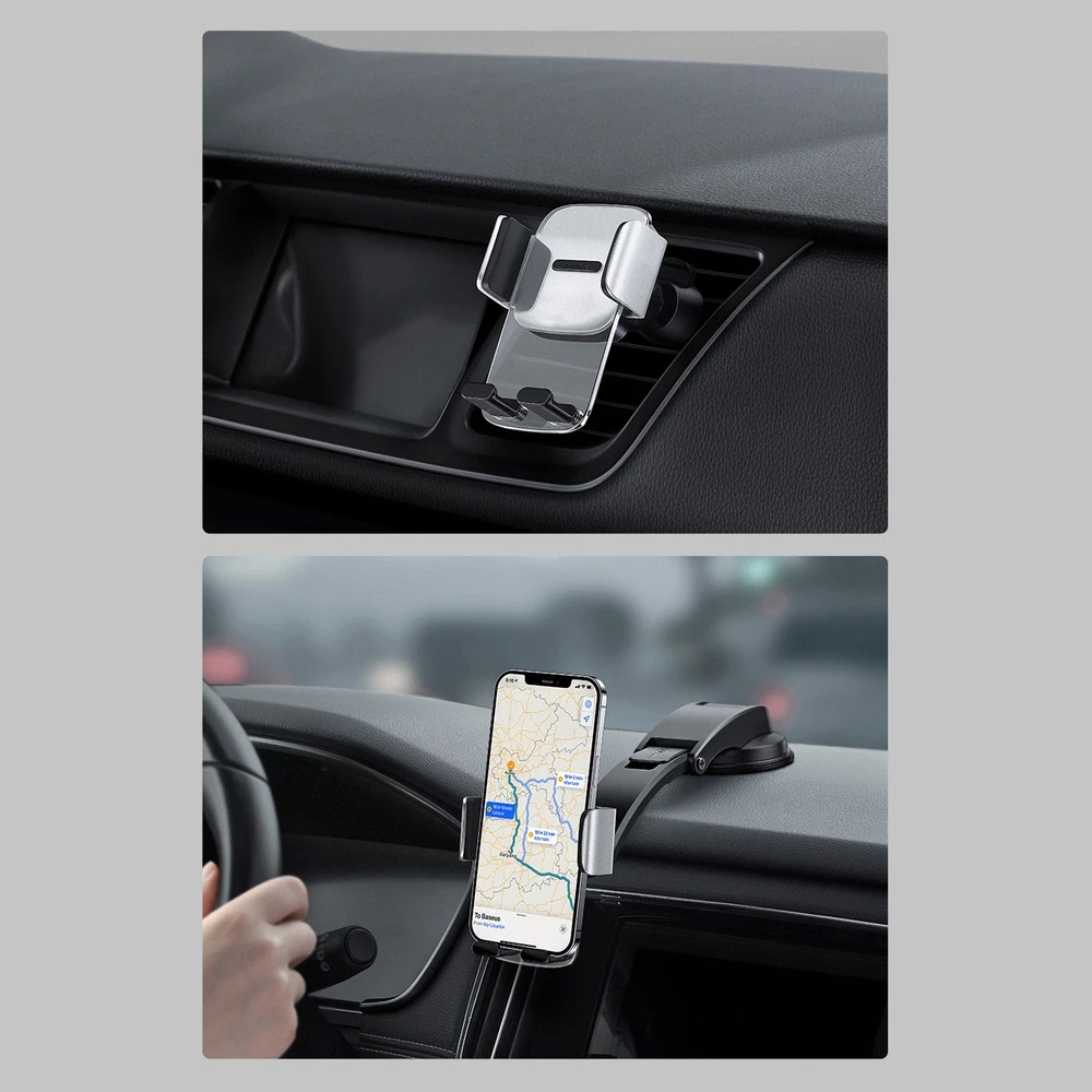 Baseus Easy Control Clamp automobilinis telefono laikiklis grotelėms arba prietaisų skydeliui – Juodas