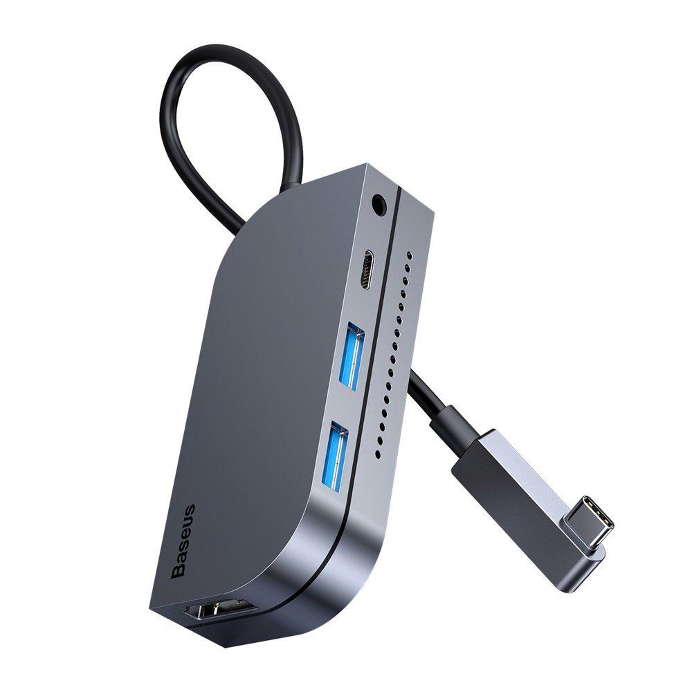 Baseus HUB Bend Angle No.7 Multifunctional (Type-C to 2xUSB3.0 + HDMI 4K + PD 100W + 3.5mm + TF) Upgraded version Space Gray (CAHUB-CWJ0G)