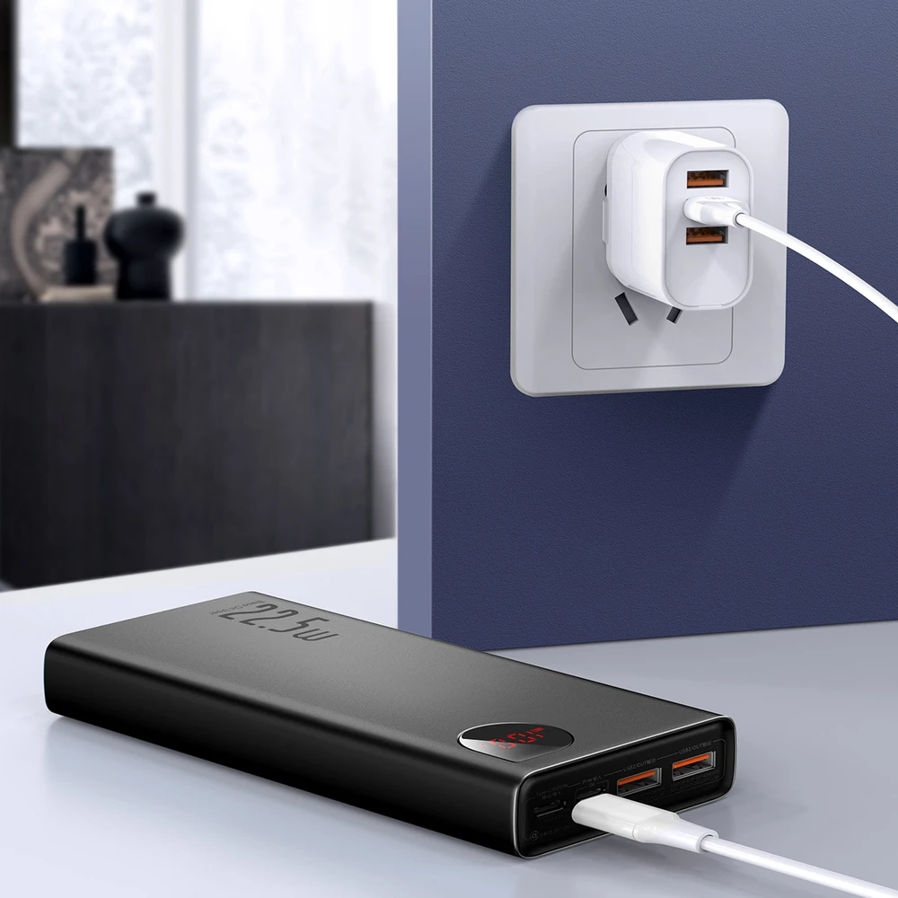 LiPo išorinis akumuliatorius (Powerbank) 20000mAh 22.5W su PD3.0 QC3.0 2xUSB + USB C ADAMAN Metal juodas BASEUS