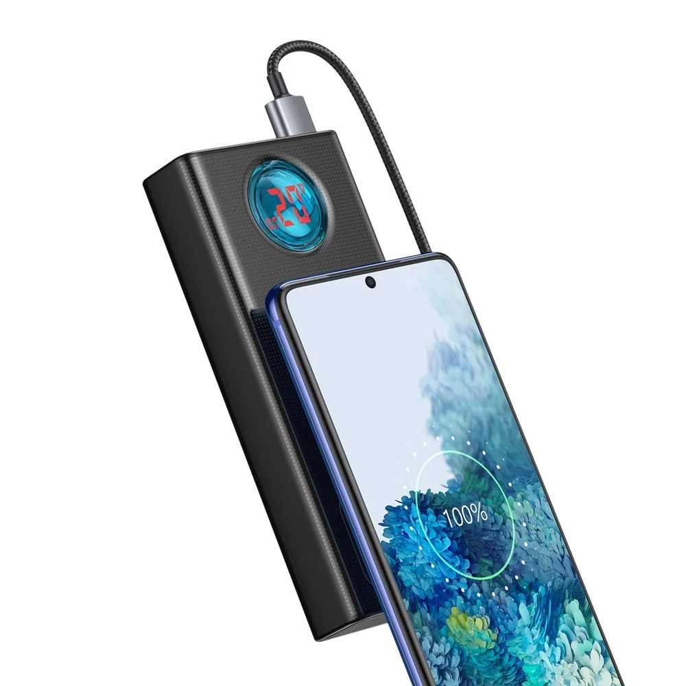 LiPo išorinis akumuliatorius (Powerbank) 30000mAh 65W su PD3.0 QC3.0 4xUSB + USB C Amblight juodas BASEUS