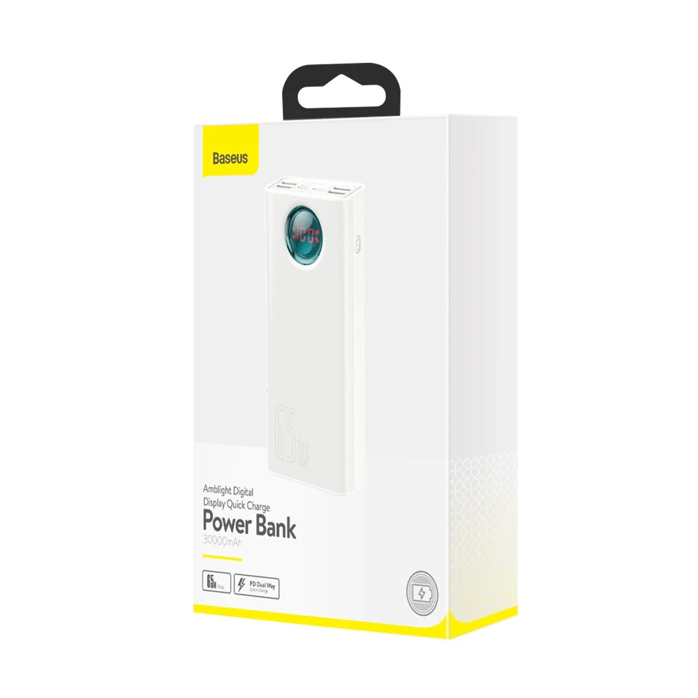 Powerbank Baseus Amblight 30000mAh 4xUSB USB-C 65W - baltas