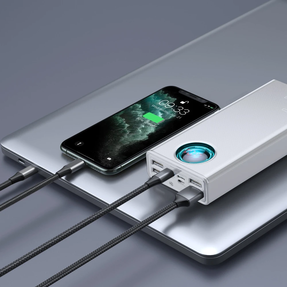Powerbank Baseus Amblight 30000mAh 4xUSB USB-C 65W - baltas