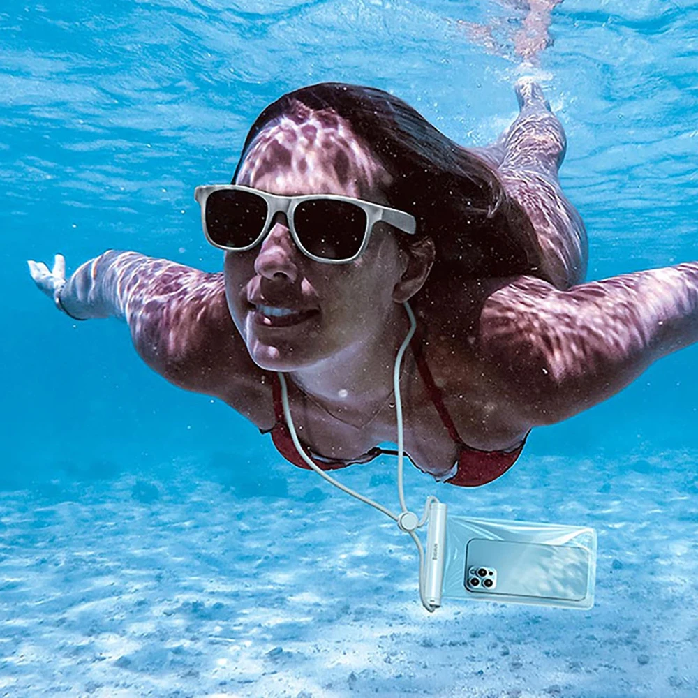 Vandeniui atsparus telefono dėklas Baseus AquaGlide su cilindriniu užraktu (baltas)