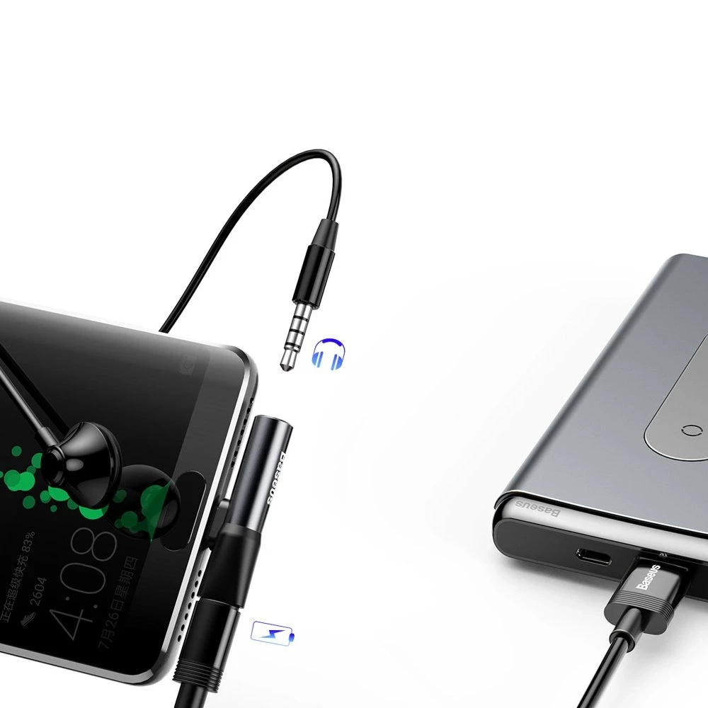 Baseus Audio adapteris L41 USB-C prie 3.5mm AUX lizdo + USB-C - Juodas