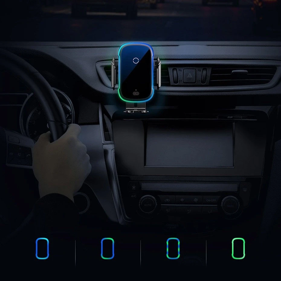 Baseus Light Electric Automobilinis laikiklis su Qi belaidžiu įkrovimu - Juodas