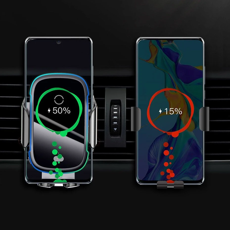 Baseus Light Electric Automobilinis laikiklis su Qi belaidžiu įkrovimu - Juodas