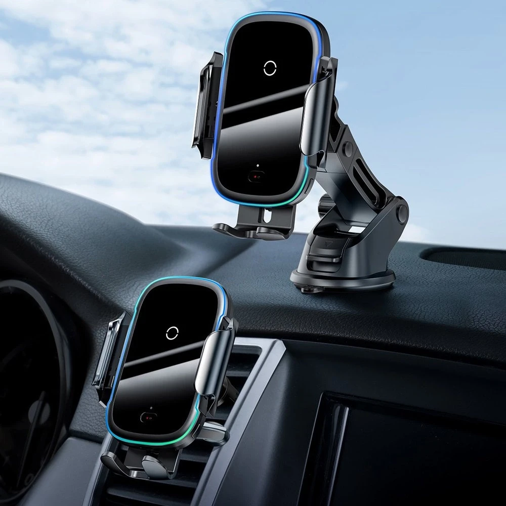 Baseus Light Electric Automobilinis laikiklis su Qi belaidžiu įkrovimu - Juodas
