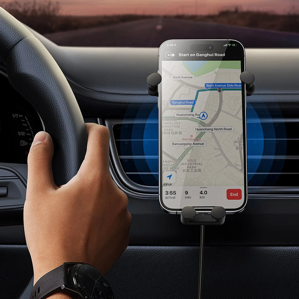 Baseus Automobilinis laikiklis 5.4-6.7" ekranų telefonams su belaidžiu įkrovimu 15W, juodas