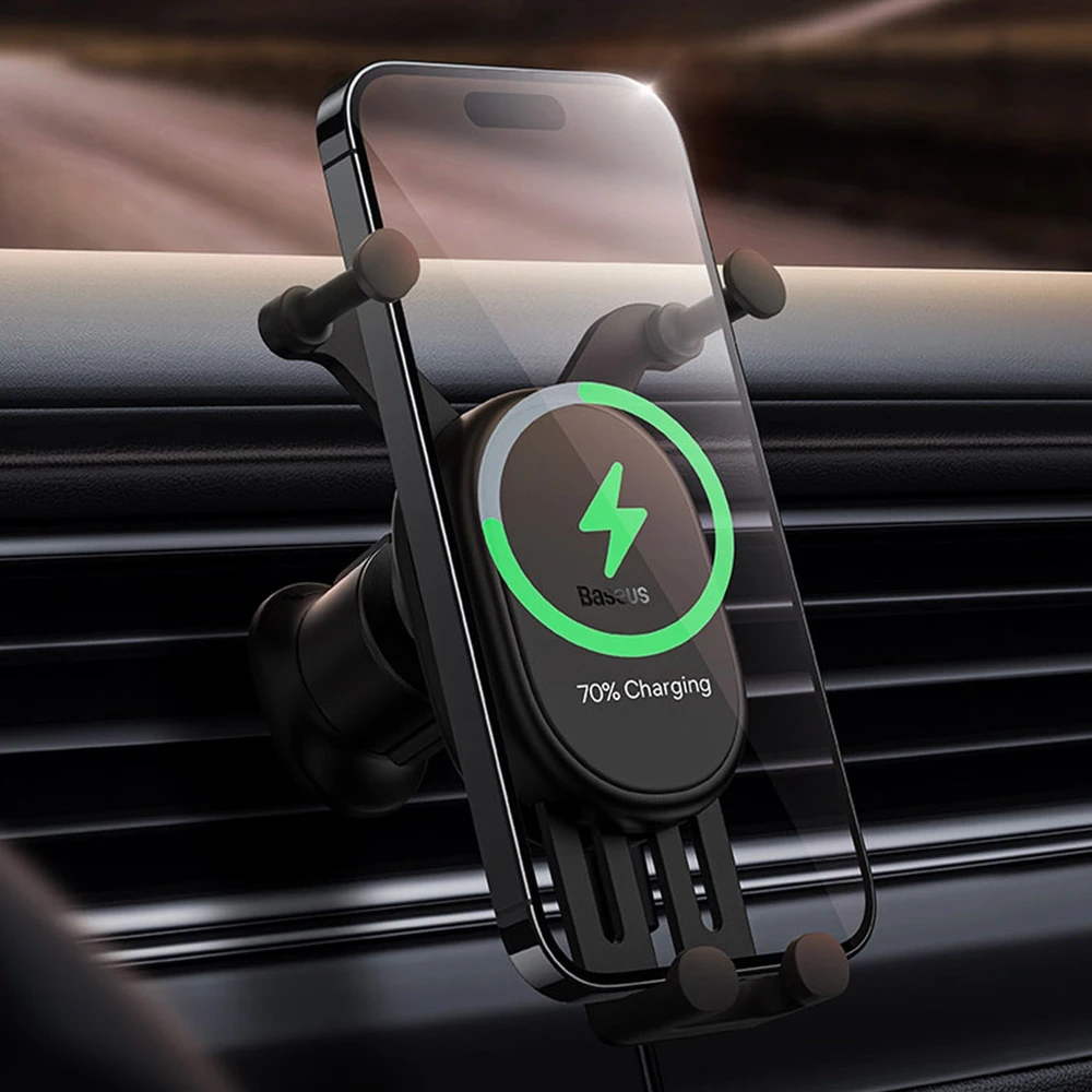 Baseus Automobilinis laikiklis 5.4-6.7" ekranų telefonams su belaidžiu įkrovimu 15W, juodas